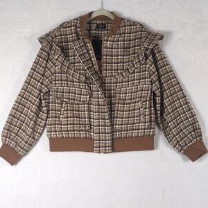 Fate Women's Brown Preppy Plaid Bomber Jacket Size S